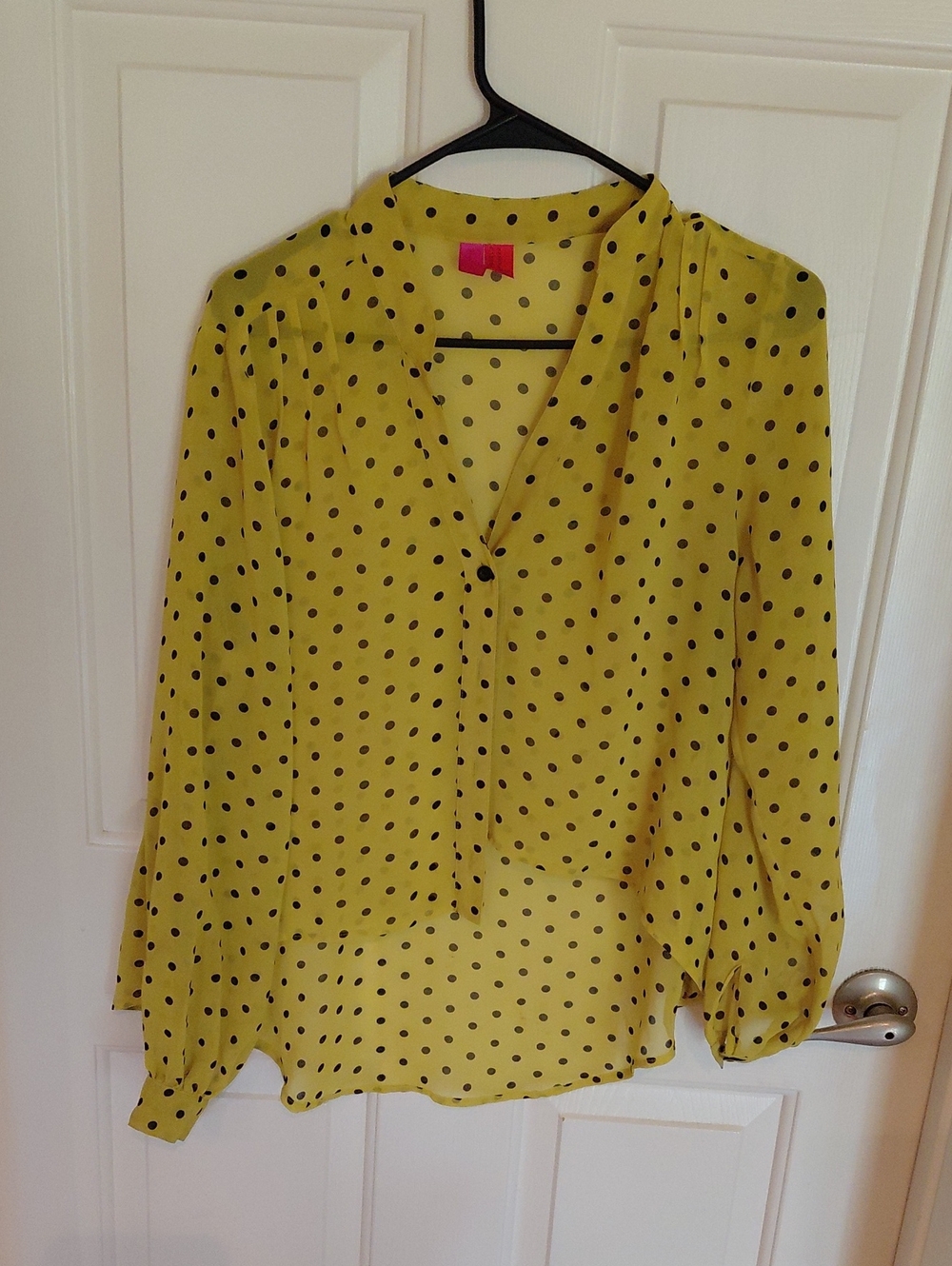 Polka Dot Tie-Neck Blouse - Yellow